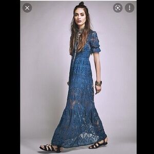 For Love And Lemons Blue Lace Maxi Dress sienna M